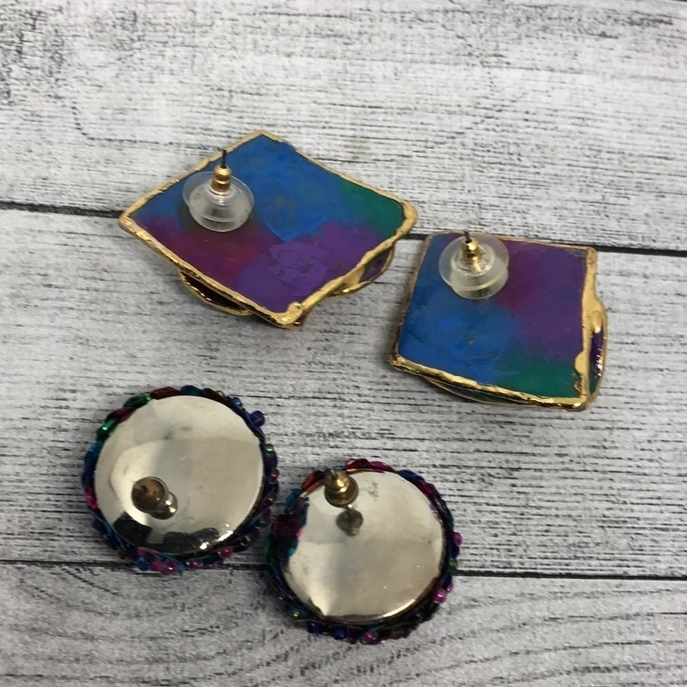 Vintage 80's colorful vibrant funky earrings statement party